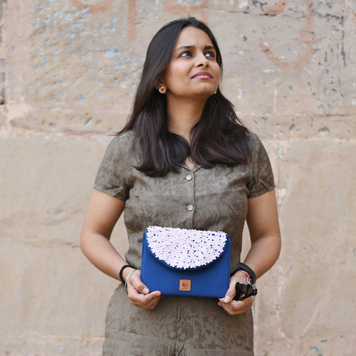 Starry Night Stitch Hand Embroidery Canvas Clutch