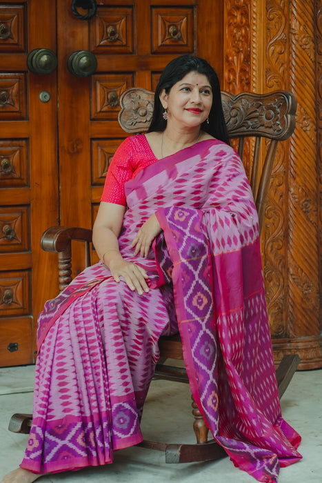 Ikkat Cotton Saree - Pink