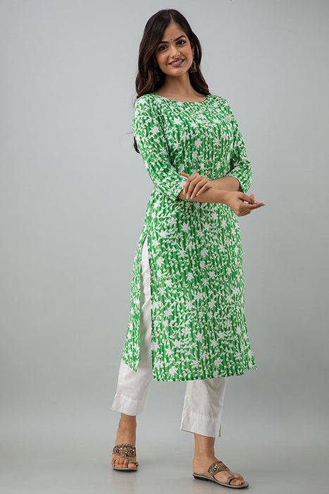 Women's Rayon Printed Calf Length Straight Kurta KR081GREEN