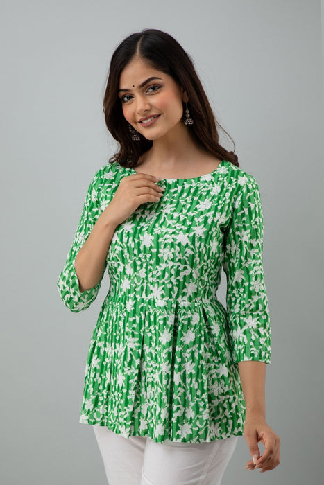 Women's Rayon Printed Hip Length Formal Tops KRT015GREEN