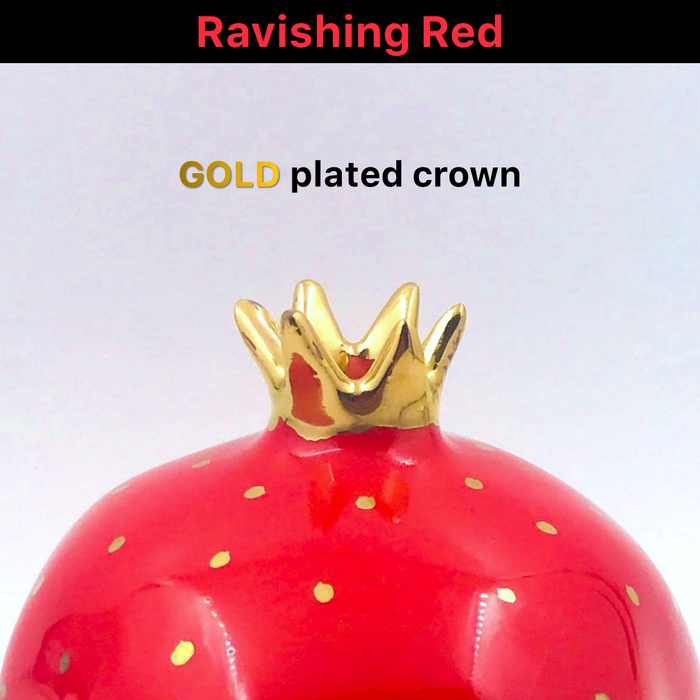 Ceramic Pomegranate Showpiece with Gold Plated Crown, 4 inch (Ravishing Red)