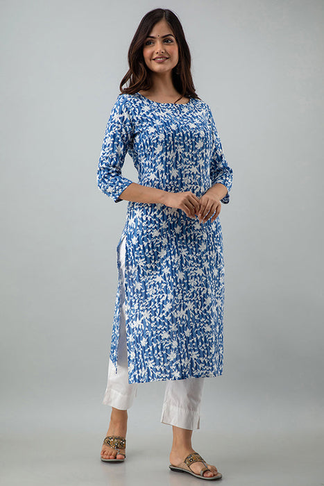 Women's Rayon Printed Calf Length Straight Kurta KR081BLUE