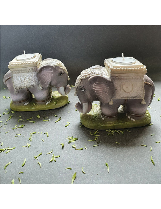 Crafted Elephant Tealight Holder (Set Of 2)