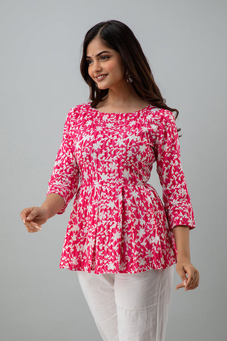 Women's Rayon Printed Hip Length Formal Top KRT015PINK