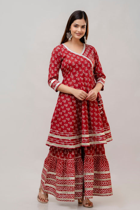 Cotton Sharara Set for Women-WT3016MAROON