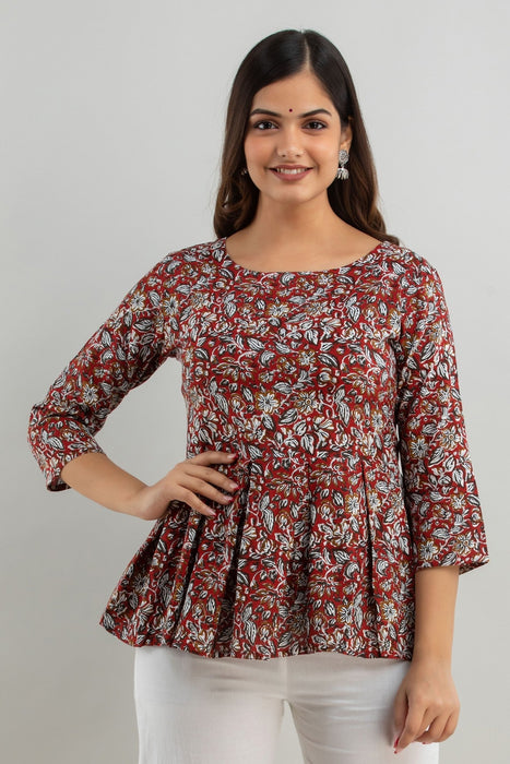 Women's Rayon Printed Hip Length Formal Tops KRT020RED