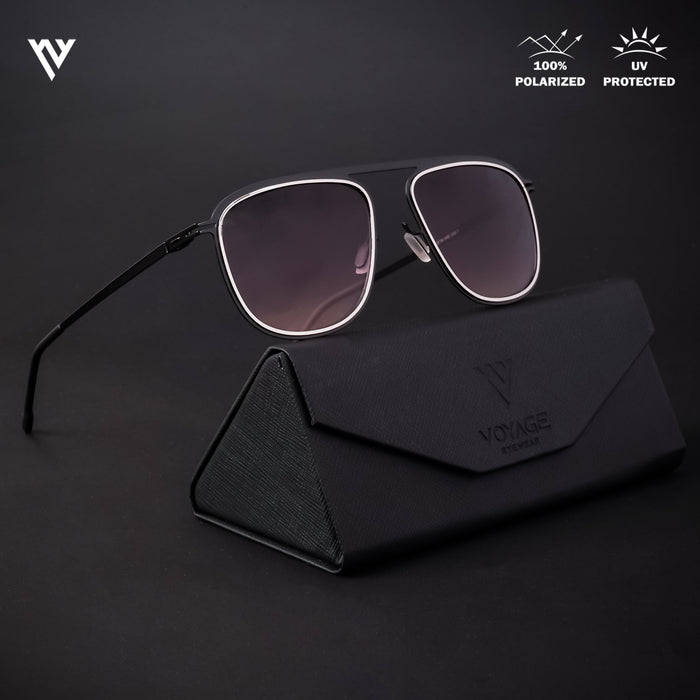 Voyage Exclusive Black & Silver Polarized Wayfarer Sunglasses for Men & Women - PMG4288