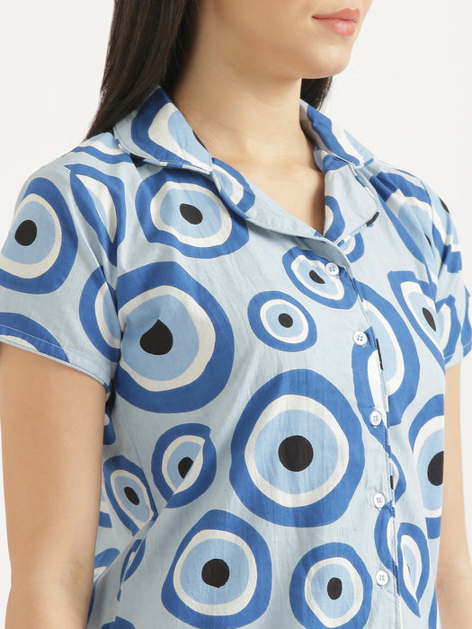 Button Down Blue Evil Eye Co-ord Set-CK-BLUEEVILEYE-BD