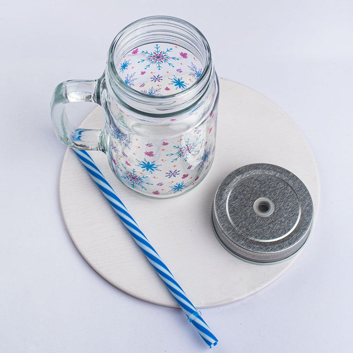 Whistling Snowflakes Clear Mason Jar