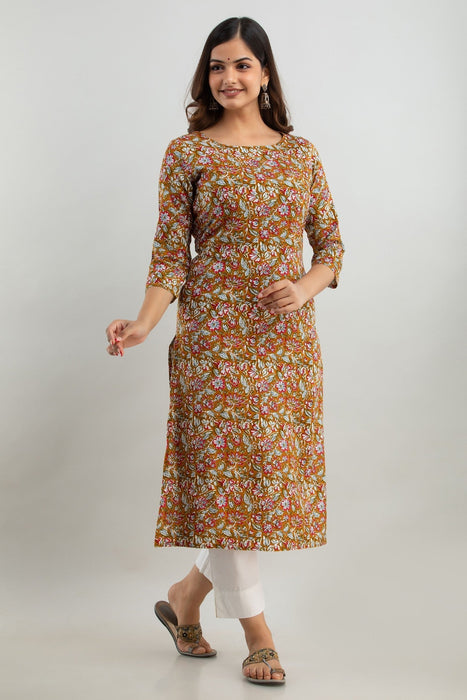 Women's Rayon Printed Calf Length Straight Kurta KR0108BROWN