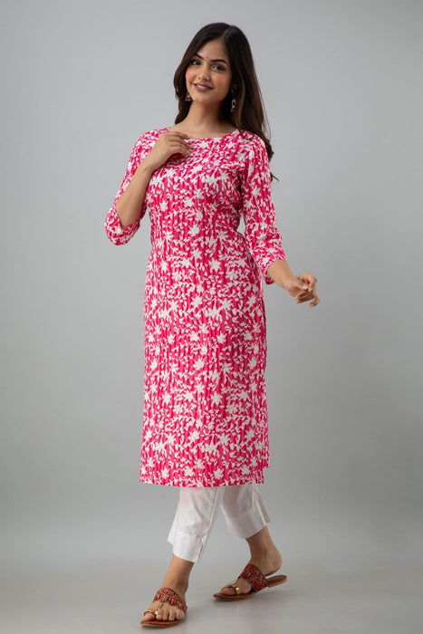 Women's Rayon Printed Calf Length Straight Kurta KR081PINK