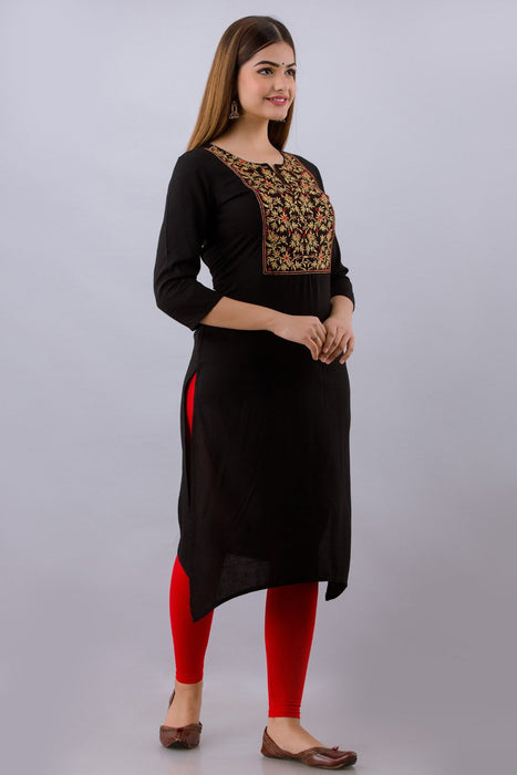 Women's Rayon Printed Calf Length Straight Kurta KR062BLACK