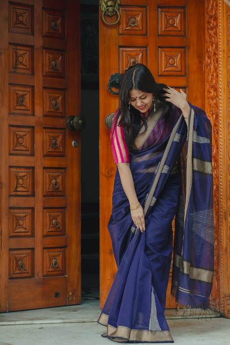 Maheshwari Silk Saree - Indigo