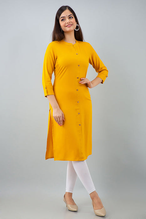 Women's Rayon Printed Calf Length Straight Kurta KR080MUSTARD