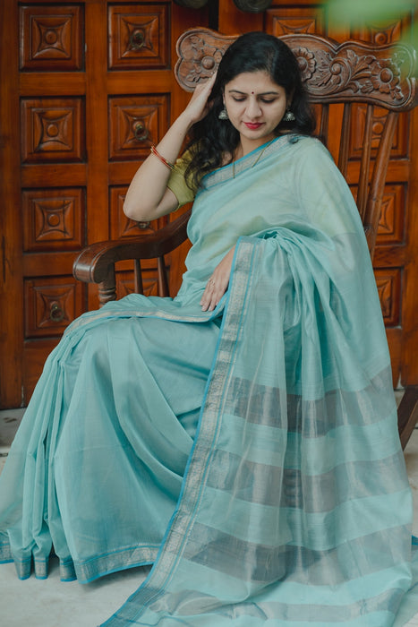 Maheshwari Silk Saree - Turquoise