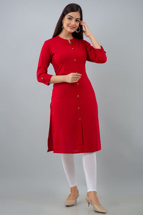 Women's Rayon Printed Calf Length Straight Kurta KR080RED