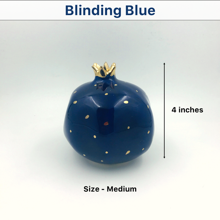 Ceramic Pomegranate Showpiece with Gold Plated Crown, 4 inch (Blinding Blue)