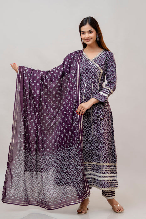 Cotton Anarkali Suit with Dupatta-WT3015PURPLE