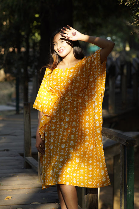 YELLOW LILY  PRINTED KAFTAN