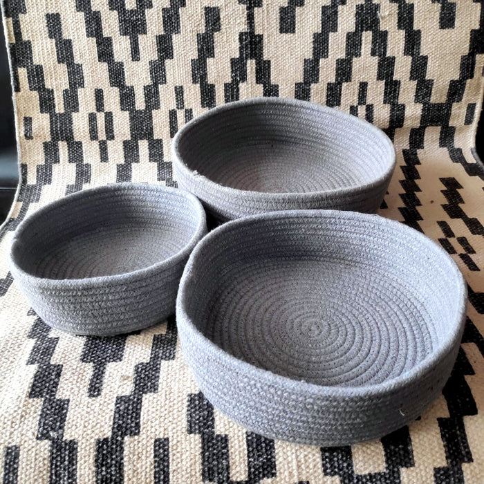 Set Of 3 Grey Cotton Storage Basket, Handwoven Laundry Basket, Storage Basket, Office Sundries, Cotton Baskets, Nursery Baskets, Home Decor, Boho