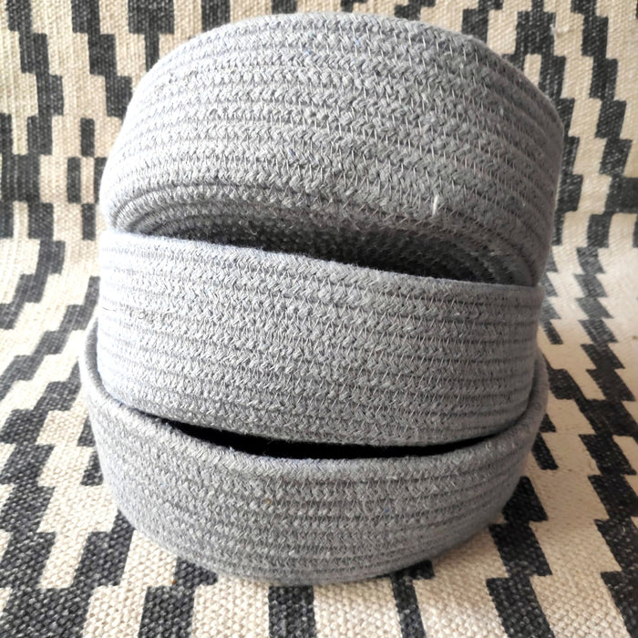 Set Of 3 Grey Cotton Storage Basket, Handwoven Laundry Basket, Storage Basket, Office Sundries, Cotton Baskets, Nursery Baskets, Home Decor, Boho