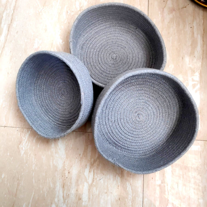 Set Of 3 Grey Cotton Storage Basket, Handwoven Laundry Basket, Storage Basket, Office Sundries, Cotton Baskets, Nursery Baskets, Home Decor, Boho