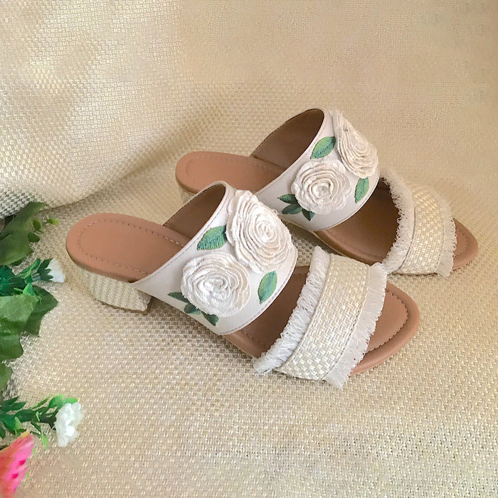 Rose Jute Block Heels