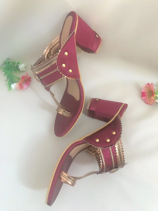 Maroon Satin block heels