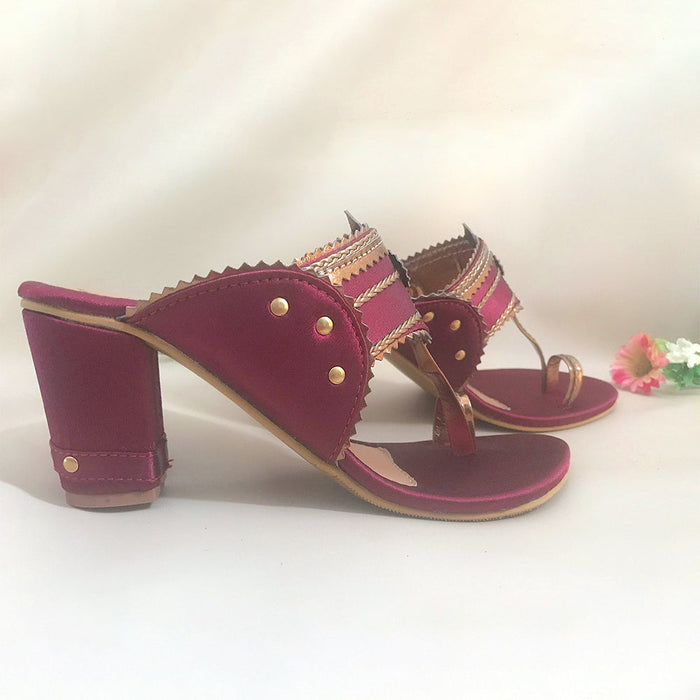 Maroon Satin block heels