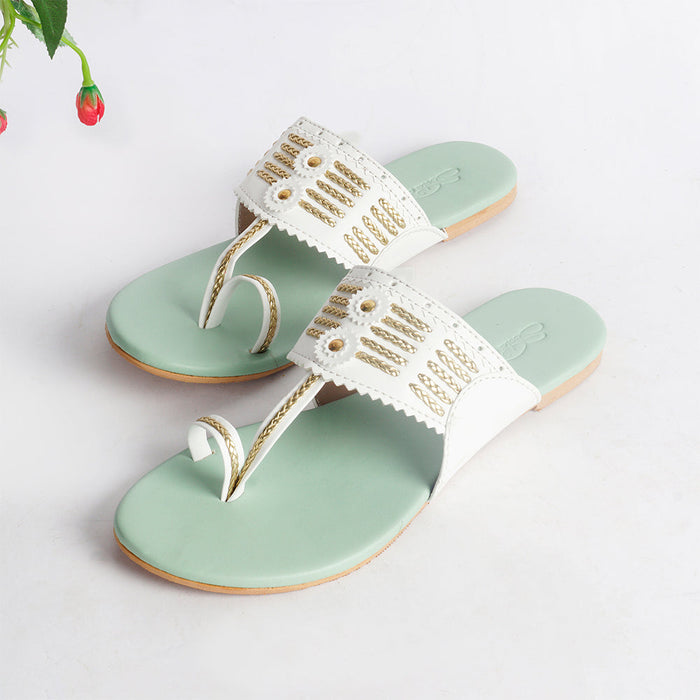 White & Sea Blue Classic Flats