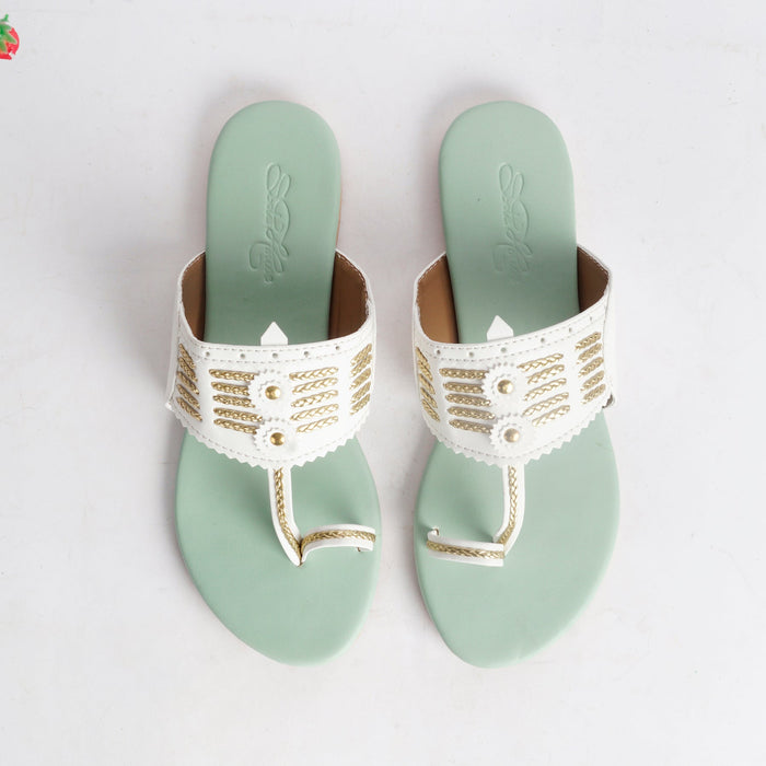 White & Sea Blue Classic Flats