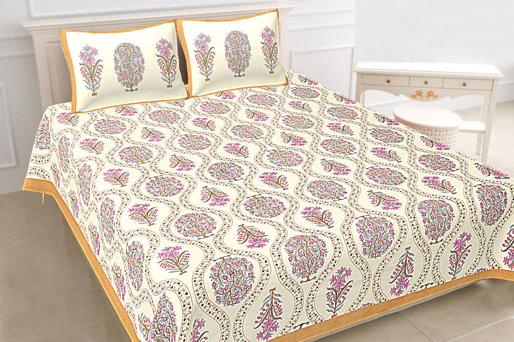 Jaipuri Print Cotton king 90 by 108 Floral Bedsheet with two big size pillow cover BS-30 Floral print