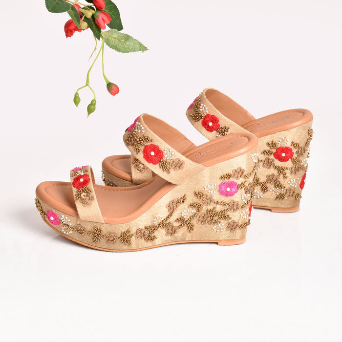 Nude Flower Bloom Wedges