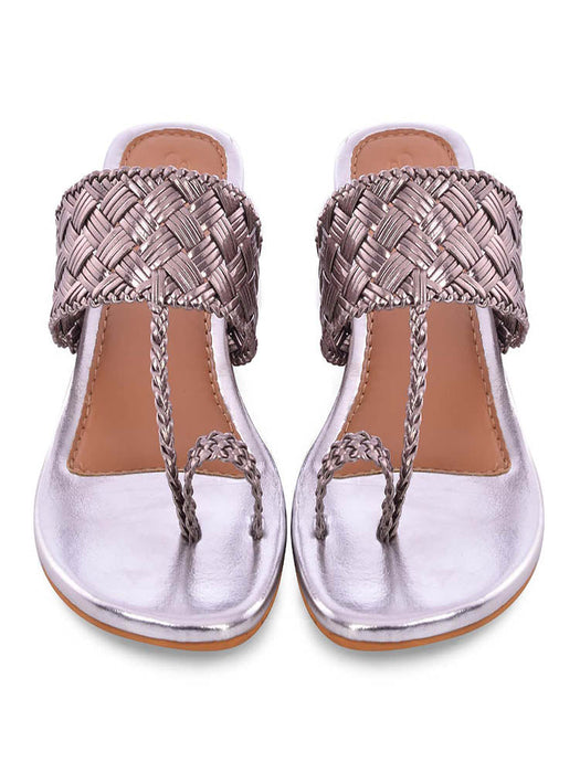 Woven Silver Kolapuri Flats