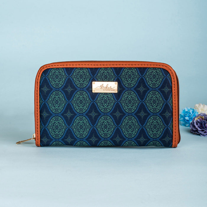 Regal Damask Blue Zipper Wallet