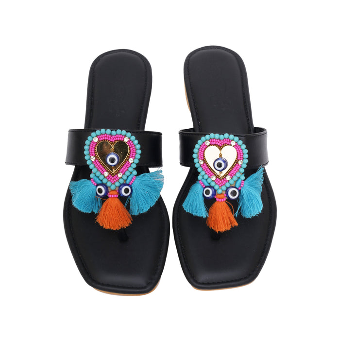 Black Boho Heart Flats