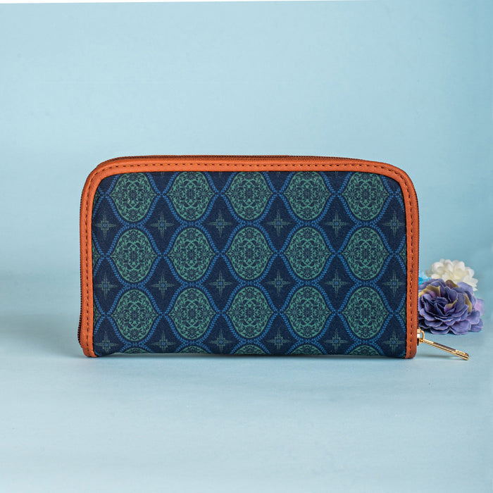 Regal Damask Blue Zipper Wallet