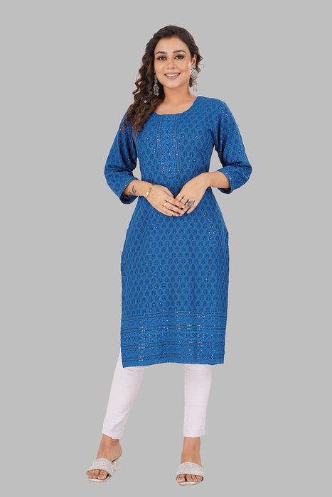 Rayon Chikan sequence work Kurti-NMK-BLUE