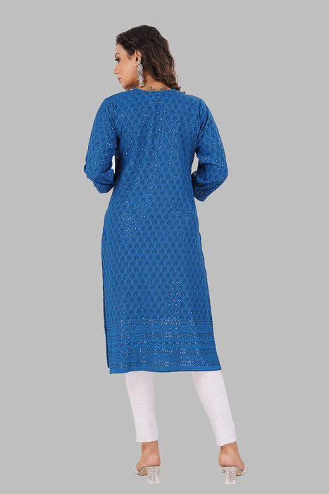 Rayon Chikan sequence work Kurti-NMK-BLUE