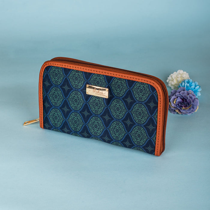 Regal Damask Blue Zipper Wallet