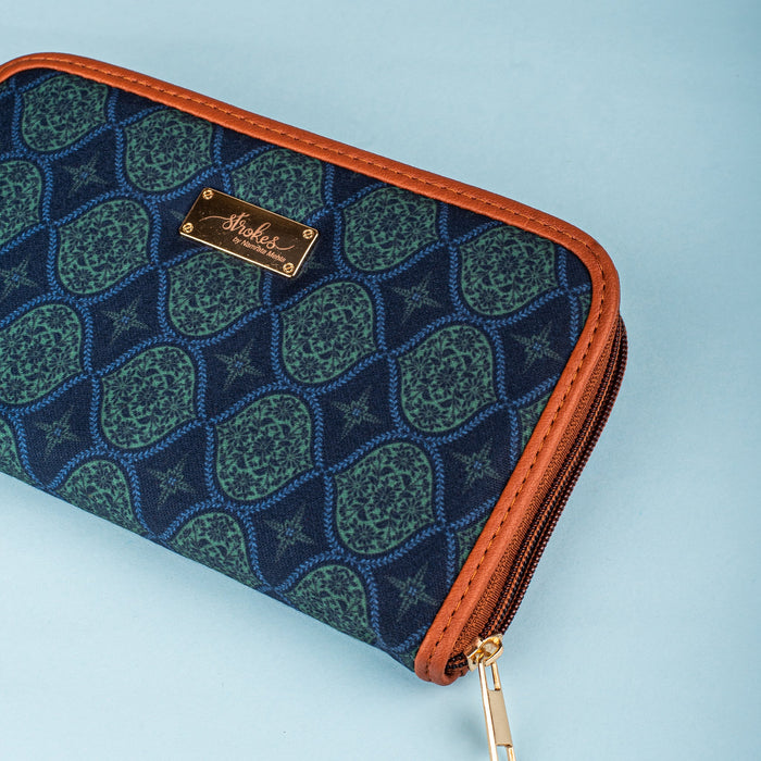 Regal Damask Blue Zipper Wallet