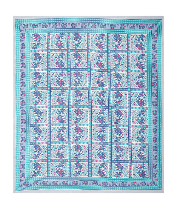 Jaipuri Print Cotton king 90 by 108 Floral Bedsheet with two big size pillow cover BS-37 Skyblue