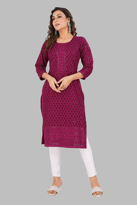 Rayon Chikan sequence work Kurti-NMK-WINE