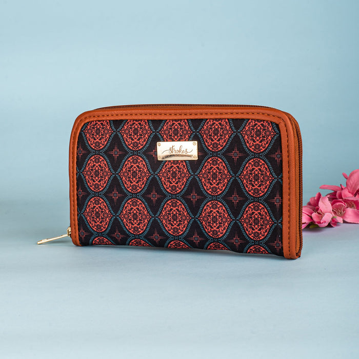 Regal Damask Red Zipper Wallet