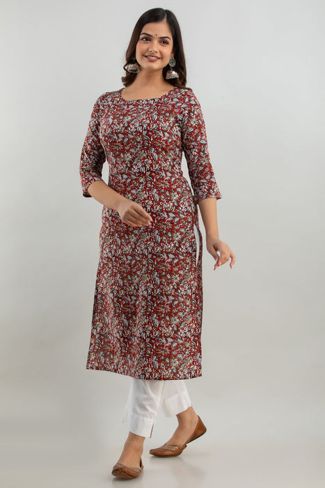 Women's Rayon Printed Calf Length Straight Kurta KR0108RED