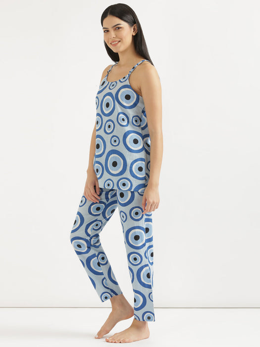 Sleeveless Blue Evil Eye Co-ord Set-CK-BLUEEVILEYE-SL