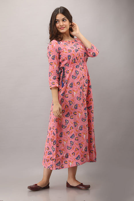 Women's Pure Cotton Printed Ankle Length Flared Traditional Kurta KR011PINK