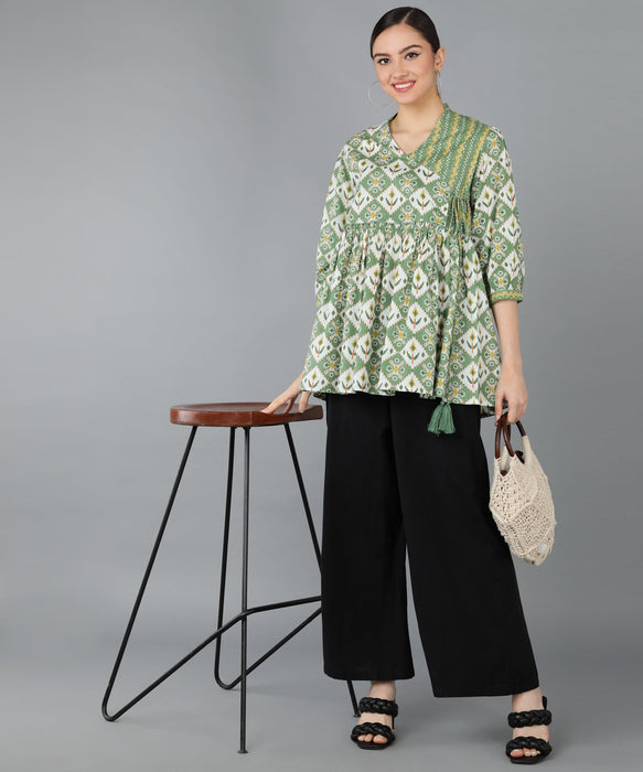 OLIVE GREEN ANGRAKHA PATTERN TOP