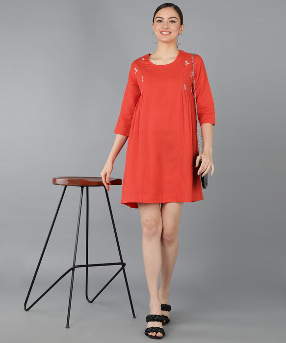 Orange Cotton Embroidered Tunic