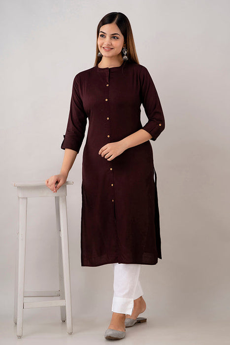 Women's Rayon Printed Calf Length Straight Kurta KR080BROWN